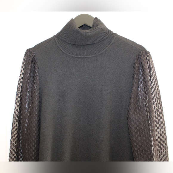 Marled black turtleneck with sheer sleeves (women’s XL) (NWT) - Picture 2 of 9